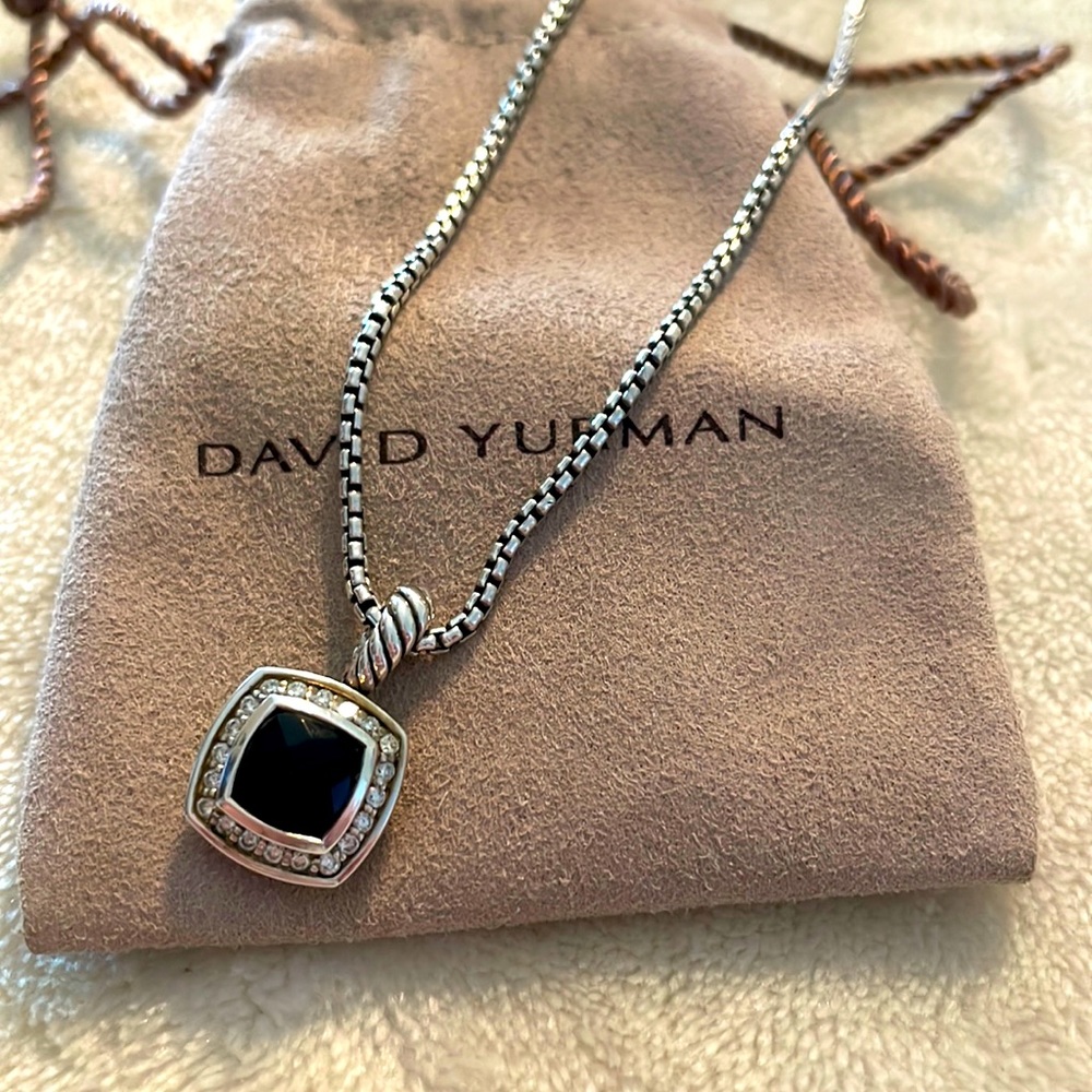 David Yurman black onyx and diamond necklace in sterling silver